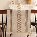 Camino de mesa bohemio beige y marrón con patrones de diamantes y adornos de flecos - 30*220 / Caqui Tres Cuerdas