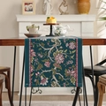 Vintage floral table runner in dark green with red dahlia patterns for home dining decor - 35*150 / Navy Blue Floral Folded