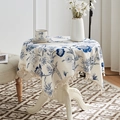 Floral cotton linen round tablecloth with tassel edge for dining room home decoration - 60*60cm / White