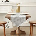 Silver grey jute table runner with black vintage floral patterns and tassels - Light Gray (Pointed) / 35*120cm