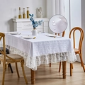 Tovaglia bianca impermeabile nordica con jacquard floreale e bordi in pizzo - Bianco / 140*100