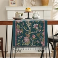 Vintage floral table runner in dark teal with tassels and hanging beads for home decor - 35*150 / Navy Blue Floral with Tassels