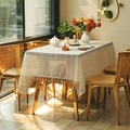 Elegant beige lace tablecloth with hollow geometric patterns and tassel fringe detail - Small Dots (Beige)