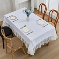 Tovaglia bianca in lino con motivi geometrici e bordo in pizzo elegante per tavolo da pranzo - Rombo Bianco / 140*260cm