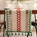 Ethnic knit table runner with red and green patterns and dark green handmade tassels - 30*220 / Christmas Style Rope Table Runner