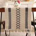 Bohemian woven table runner in cream and dark grey cotton with handmade tassels - 30*220 / Gray Diamond Rope Table Runner