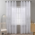 Detail of white damascus lace curtain texture with metallic eyelets in a modern living room - 130*214 / Copper Coin Lace White