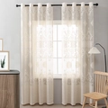 Lace sheer curtains with elegant damascus embroidery and rod pocket top for living room - 130*214 / Copper Coin Lace Beige