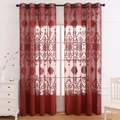 Elegant burgundy polyester sheer lace curtains with classic damask jacquard and metal eyelets - 130*214 / Copper Coin Lace Red