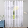 Set of 2 white translucent polyester lace curtains with grey leaf jacquard patterns - 140x260 / Leaf Texture