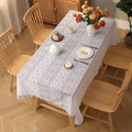 Nappe rectangulaire en dentelle blanche avec motifs floraux et bordures à franges - 90*150 / Fleur de Torche (Blanc)