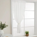 White translucent tencel velvet curtains with ruffled edges and tiebacks for living room - 100*130cm / White