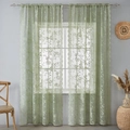 French vintage green lace curtains with floral embroidery and elegant scalloped edges - 132*160 / Green Rose Curtain