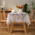 White lace tablecloth with floral embroidery and elegant tassels in French country style - Fruits, Flowers & Birds (White)
