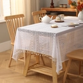 White lace hollow rectangle tablecloth with fringe edge in French pastoral style - Small Dots (White)