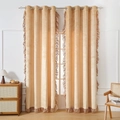 Beige chenille blackout curtains with lace edges and silver grommets in two-piece set - Yellow / 132*160