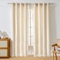 Cream blackout curtain with elegant ruffled edges and white lace embroidery trim - Beige / 132*160