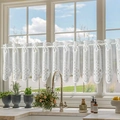 Elegant white lace short cafe curtain with vintage floral patterns for kitchen windows - White Lace (European Figure Eight Pattern) / 150*45cm