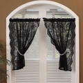 Rideau de porte en dentelle noire avec motifs floraux et embrasses en perles blanches - Style Allemand Noir