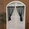 Elegantes cortinas de encaje negro con motivos florales y alzapaños de perlas decor - 100*100cm / Negro