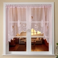 Rosa französischer Lace-Café-Vorhang mit Blumen-Teekannen-Stickerei und Wellenrand - 150*100cm / Rosa