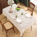 Beigefarbene Tulpen-Jacquard-Tischdecke mit Quastenfransen in gemütlicher Landhaus-Optik - Neue Tulpe