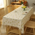 Tovaglia rettangolare crema con ricamo di fiori gialli e frange per tavolo da pranzo - 150*100cm / Ricamo di Girasole