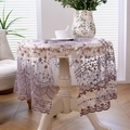 Elegant purple lace tablecloth with floral embroidery and scalloped edges for round tables - 130*100 / Purple