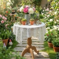 French vintage white lace tablecloth with hollow floral patterns and scallop edges - 110*160cm / Small Plum Pattern