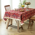Bohemian jacquard tablecloth with geometric patterns and cream tassels on a wooden table - 150*180 / Red Geometric