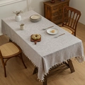 Mantel rectangular de lino beige con elegantes borlas de algodón blanco roto para mesas - Caqui / 140*100
