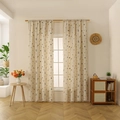 Floral linen curtains in cream beige with tassel edges and rod pocket installation - 132*100 / Wheat Ear Embroidery