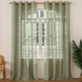 Sage green lace curtains with floral patterns and silver grommets for living room - 130*214 / Green