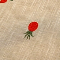 Linen coffee curtain with delicate red berry embroidery on natural beige fabric - 150*60cm / Red Pineapple