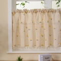 Linen coffee curtain with yellow cherry embroidery and tassel trim for windows - 150*60cm / Yellow Cherry