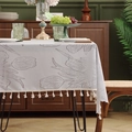 Mantel gris claro con diseño floral de tulipanes y flecos estilo vintage - 140*100 / Gris