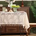 Tovaglia in pizzo beige jacquard tulipano vintage francese con nappe per tavolo pranzo - 140*100 / Bianco Sporco