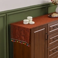 Rust red lace table runner with butterfly embroidery and colorful tassel trim - 35x91 / Rust red