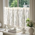 White lace cafe curtain featuring tulip floral embroidery and elegant scalloped edges - Small Tulip