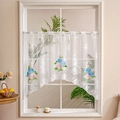 Cortina de café de encaje blanco con bordado floral en estilo rústico campestre - 100*150cm / Cortina de Café Flor de Peonía