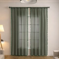 Dark green semi-transparent lace curtain with zigzag texture and tassel trim detail - 140*160cm / Green