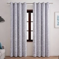 Detailed view of grey floral blackout curtains with elegant white patterns and metal grommets - Grommet 130cmx270cm Single Panel / Rose Lace Coated White