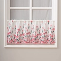 Creamy white cafe curtain with pink tulip floral print for small kitchen windows - Pink Tulip