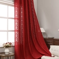 Elegant dark red lace curtain with white floral embroidery for a cozy living room interior - 140*100 / Burgundy