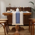 Nordic table runner with morandi blue crochet weaving and handmade tassels - Blue