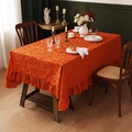 Mantel vintage francés naranja brillante de encaje grueso con diseño floral y volantes - Naranja (Plantas Acuáticas) / 140*100