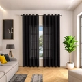 Modern black sheer vertical stripe curtains with grommet top for living room set of two - 140*100 / Black