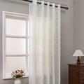 Beige lace sheer curtain with grey floral pattern and metal grommet top design - 140*100 / White