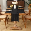Set of black woven table runner and 4 placemats with elegant bohemian fringe details - Black