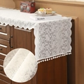 White lace table runner with vintage floral patterns and pom-pom trim decoration - 60*60cm / Small American Style / White